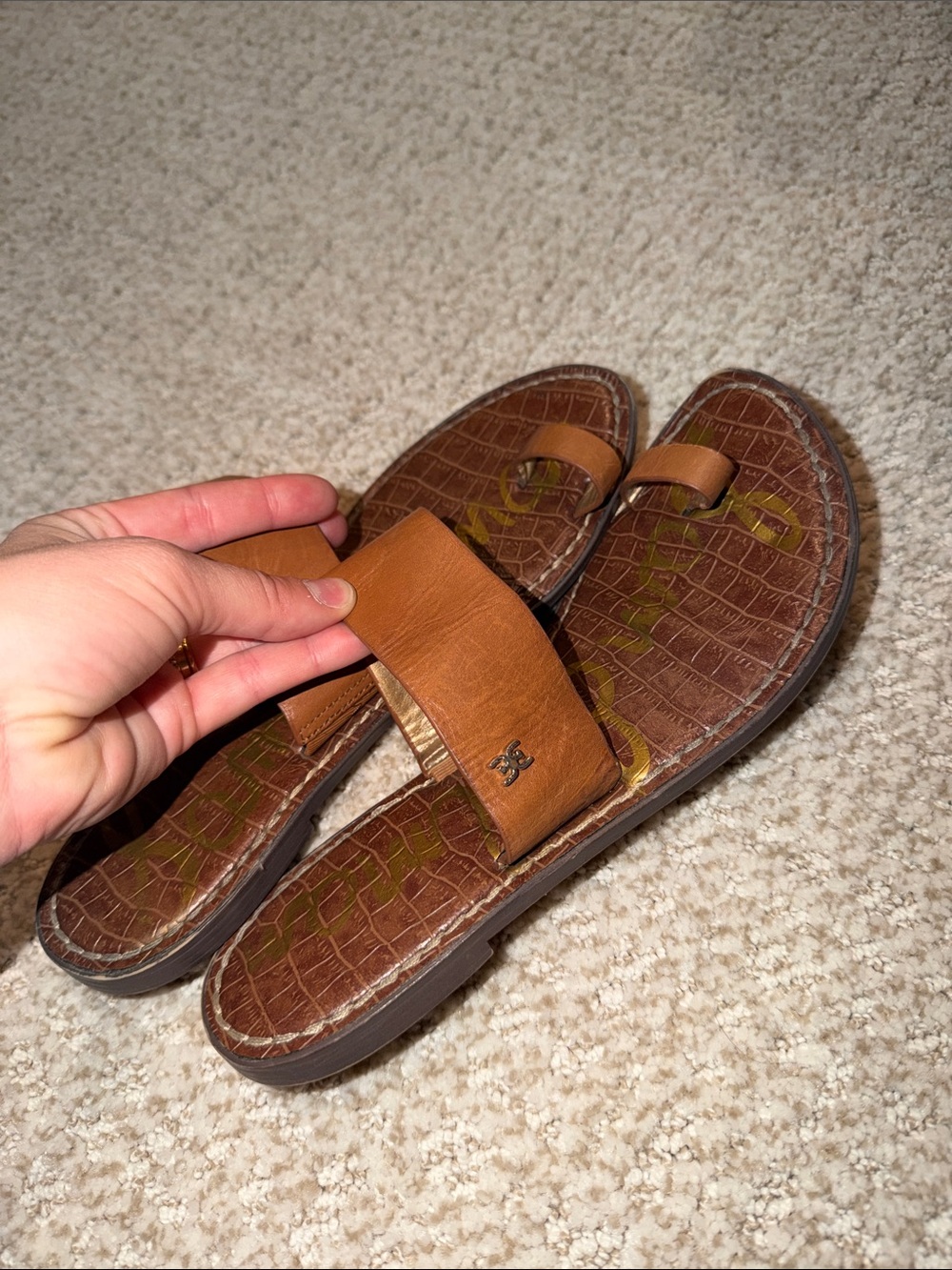 Sam Edelman Tan Brown Leather Slide Sandals